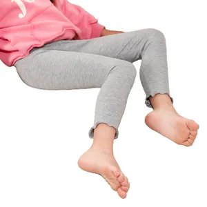 Celana Panjang Anak Perempuan, Pakaian Luar Legging Gadis Potongan Tepi Lipit Warna Permen Polos