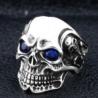 Bague rétro massive en acier inoxydable style punk avec yeux bleus et rouges, accessoires pour hommes, bijoux, prix d'usine