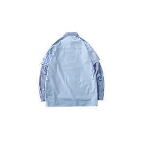 Rayé panneaux vérifié <span class=keywords><strong>peigne</strong></span> solide bleu clair pour hommes chemises motif tendance - Product Image 4