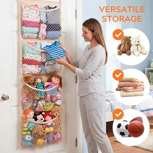Over The Door Stuffed Animal Storage Cotton Toy Organizer 4 Pockets Beige For <b>Kids</b> Room - Product Image 6