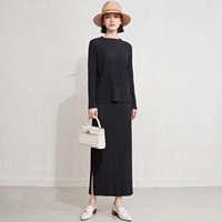 Ensemble plissé pour femme, haut côtelé minimaliste et jupe colonne fendue, prêt à expédier, ensemble deux pièces pour femme, de notre usine avec 20 ans d'expérience
