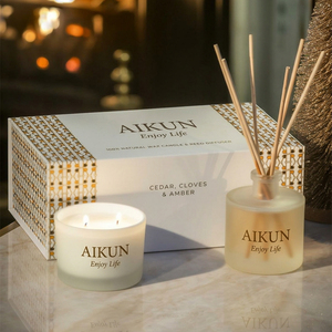 Aikun Frosted Glass Scented <b>Candle</b> And Reed Diffuser Gift Set With Rigid Paper Box For Luxury Home Resort Room Fragrance - Product Image 1