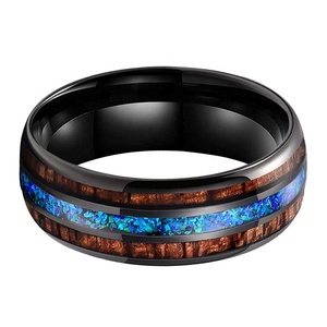 Anillo de Tungsteno Negro de 8mm de Coolstyle Jewelry Wholesale para Hombre y Mujer, Anillo de Compromiso y Boda, Joyería de Moda con Incrustaciones de Ópalo Azul y Madera <span class=keywords><strong>Koa</strong></span> - Product Image 2