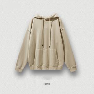 เสื้อฮู้ดดี้ผู้ชายทรงกลมสีพื้น ผ้าวูลหนา 380 กรัม สไตล์เรโทร แบรนด์แฟชั่นแนวสตรีท สำหรับฤดูใบไม้ร่วง - Product Image 5