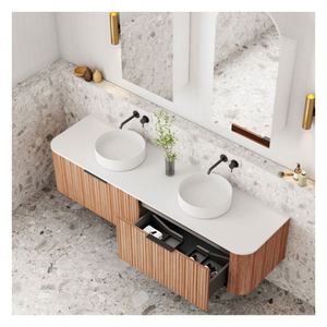 Mueble de Baño de Madera Maciza con Acabado en Madera Clara Personalizado, con Panel de Puerta de Madera Maciza, Estilo de Muebles de Baño - Product Image 4