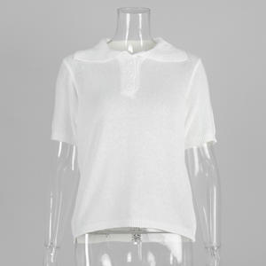 Suéter Casual Transpirable de Punto Calado para Mujer, Manga Corta, Otoño, Manga Regular, Camiseta, Top de Punto Sencillo - Product Image 6