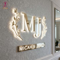 Enseigne lumineuse 3D personnalisée en lettres dorées champagne pour intérieur, logo d'entreprise rétroéclairé, enseigne LED illuminée pour hôtel, enseigne murale extérieure