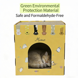 Maison de jeu pour <span class=keywords><strong>chat</strong></span> en <span class=keywords><strong>carton</strong></span> empilable avec grande porte, <span class=keywords><strong>abri</strong></span> à gratter à 2 niveaux, adorable maison pour animaux de compagnie à motifs floraux - Product Image 6