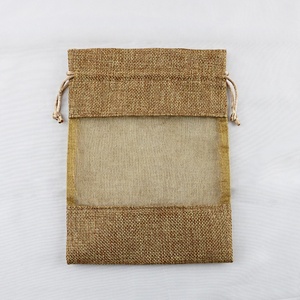 Marrone organza Finestra Sacco di iuta <span class=keywords><strong>in</strong></span> <span class=keywords><strong>juta</strong></span> Borsa con coulisse custom canapa sacchetti regalo con logo per cosmetici - Product Image 5