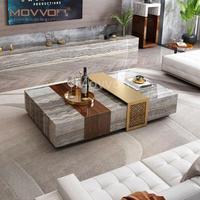Table basse rectangulaire MOVVON, design italien de luxe, modèle C8715, en marbre naturel, pour salon moderne ou mobilier de villa