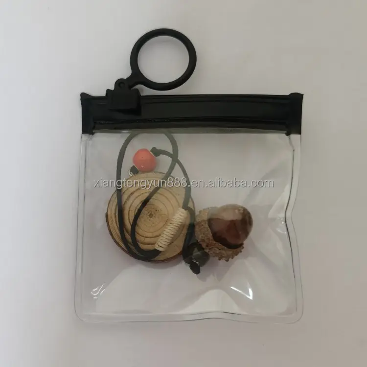 Personalizado pequeno reciclável eco-friendly plástico preto pvc zipper saco com alça para jóias cosméticas embalagem zip lock bolsa