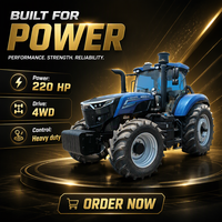 Tracteur agricole 4x4 de 220 CV avec boîte de vitesses Power Shift et Power Shuttle, machine de travail sur roues pour les travaux sur le terrain