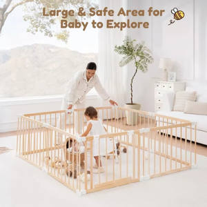 Valla de Seguridad para Niños Pequeños, Panel de Madera para Interiores/Exteriores, Corralito para Bebés para Uso Doméstico, Elegante Área de Juegos Interior - Product Image 4
