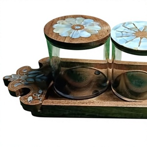 Royal Classic Transparent Acrylic Gift Box Tray Set Mother Pearl Inlay Wood Lid 150mL Capacity for Eid Celebrations - Product Image 1