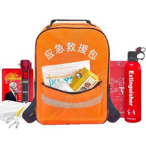 Kit de rescate contra incendios, mochila de primeros auxilios portátil para uso en el hogar, negocios y vehículos, con extintor y equipo de seguridad. - Product Image 1