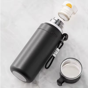 Bouteille d'eau isotherme à double paroi en acier inoxydable 304 de 1 L avec mousqueton et cordon, thermos portable pour l'extérieur - Product Image 2
