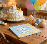 Serviettes en papier jetables série Lapin de Pâques et Œuf, Décoration de table printanière, Serviettes en papier imprimées Lapin de Pâques et Œuf écologiques