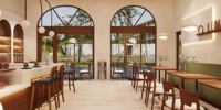 Personnalisation complète de la pièce, design d'intérieur de café avec mobilier de vitrine pour café, décoration et rénovation en une seule solution