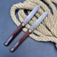 Couteau pliant en acier Damas et acier D2, manche en bois de rose, couteau de camping extérieur DIY avec garantie de 3 ans, OEM personnalisé