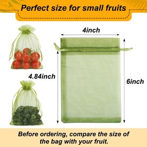 Fruit Protection Bags, 4x6 Inch Green Strawberry <b>Netting</b> Covers, Drawstring <b>Mesh</b> Bags, Pest Barrier for Blueberries - Product Image 5