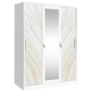 3-<strong>Door</strong> Steel Sliding <strong>Wardrobe</strong> with Central Mirror and Iron Side <strong>Panels</strong> for Bedroom Storage - Product Image 4