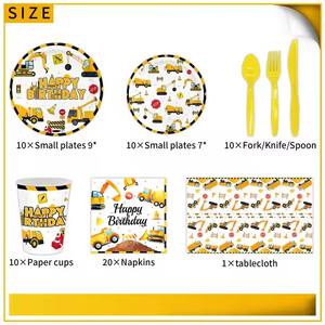 Décorations de fête d'anniversaire sur le thème de <span class=keywords><strong>la</strong></span> construction Assiettes Serviettes Fourchettes Fournitures de fête d'anniversaire pour garçons et enfants Excavatrice de construction - Product Image 2