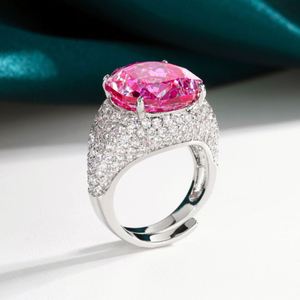 Anillos de Moda Ecológicos de Cobre con Circonita Cúbica Rosa de 14 mm, Anillos Grandes y Coloridos para Eventos - Product Image 5