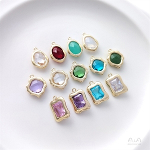 Ciondolo per Collana Fai-da-Te con Placcatura in Oro 14K e Incastonatura di Zirconi, Forma Ovale Rettangolare Irregolare, Colore Fagiolo per Innamorati Z - Product Image 3
