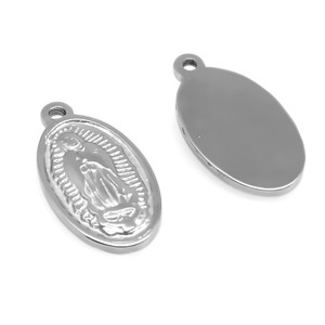 Pendentif ovale religieux en acier inoxydable, breloques sur le thème du catholicisme pour collier et bracelet, couleur acier lisse - Product Image 5