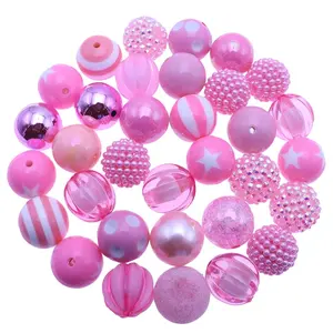 Kralen Leverancier China Nieuwe 20Mm Roze Kleur Set Ronde Chunky Mode Acryl Bubblegum Kralen Voor Sieraden Maken