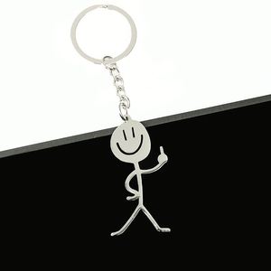 Porte-clés mignon en acier inoxydable en forme de couple avec dessin simple pour visage, pendentif mousqueton en forme de personnage - Product Image 3