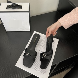 Pantuflas Casuales para Mujer, Tacón Irregular, Color Negro y Naranja, de Seda, para Exteriores, Zapatos Planos de Alta Calidad - Product Image 4