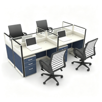 Poste de travail de bureau à cloisonnement 4 places avec armoires à 3 tiroirs verrouillables, bureau de personnel en mélamine blanche