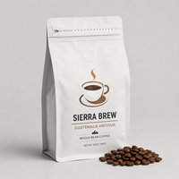 Sachet refermable personnalisé OEM en aluminium blanc imprimé avec valve pour grains de café torréfiés de 12 oz, sac à café à fond plat