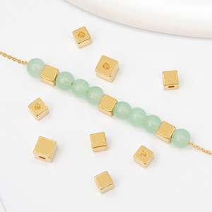Square Spacer Beads 18K Gold Plated And Silver For <b>Bracelet</b> Making DIY Jewelry Components <b>Copper</b> Base With Hole - Product Image 2