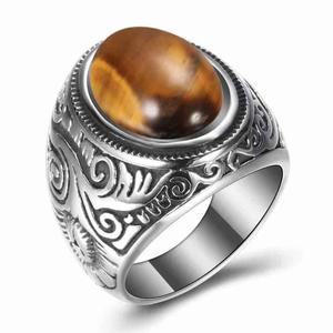 Wholesale Men's Jewelry Stainless Steel <strong>Rings</strong> Gemstone Class Oval <strong>tiger</strong> <strong>Eye</strong> <strong>Rings</strong> for Men - Product Image 3