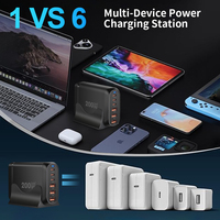 Chargeur USB C GaN 120W 160W 200W Type C 4C2A Station de charge rapide 6 ports pour ordinateur portable, téléphone portable, chargeur de bureau 100W 65W PD