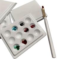 Palette à ongles multifonctionnelle à 12 compartiments, rectangulaire, imitation céramique, outil de mélange de gel et d'aquarelle avec couvercle pour les fournitures de nail art