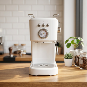 Máquina de Espresso Semiautomática BRAND, 20 Bares de Presión, Acero Inoxidable, Capacidad para 2 Tazas, Cafetera Eléctrica con Espumador de Leche, Fácil de Usar - Product Image 1