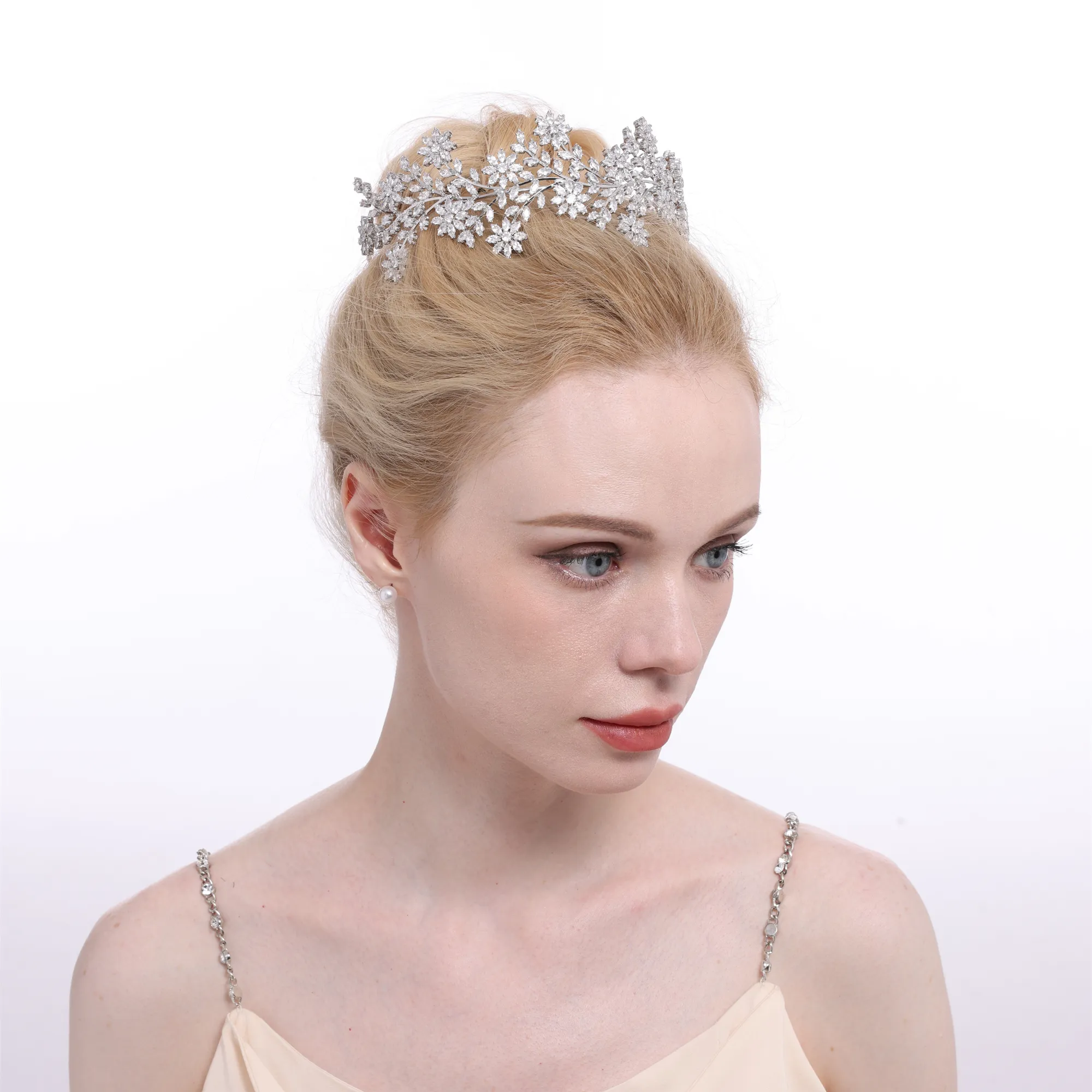 Hot Sale Elegant flower wedding hair accessories bridal cubic zirconia zircon hair vine headband
