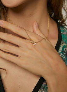 Gran oferta, elegante collar con abalorio de doble círculo a la moda, cadena de eslabones chapada en oro de 18 quilates, diseño de latón de cristal, regalo de bodas de circón - Product Image 3