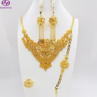 Parure de bijoux artificiels plaqué or pour femme, style indien, motif floral ajouré, pour mariage et fête, Dubaï