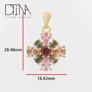 DTINA 18金メッキ ジルコンチャーム カラフルストーン 四つ葉のクローバー 花びら ラッキー ファンシー レディースペンダント ギフト用 - Product Image 5