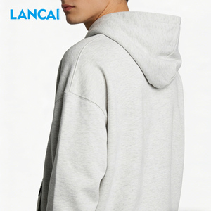 Lancai Drawstring-Free Heavyweight 100% Cotton Stand Solid Casual French Terry Oversized Hoodie Digital Embroidery Drop Shoulder - Product Image 3