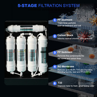Mini-refroidisseur 75 GPD, système d'osmose inverse RO à 5 étapes, filtre en ligne standard 2T, distributeur d'eau blanche, libération d'eau froide et chaude