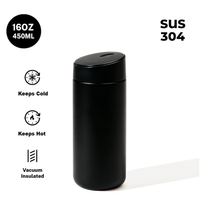 Nouvelle tasse isotherme transfrontalière en acier inoxydable 304 de 450 ml, double paroi sous vide, portable avec couvercle coulissant, pour l'eau - Modèle 2026