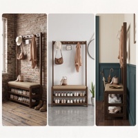 Banc d'entrée en bambou avec porte-manteau, support autoportant pour vêtements avec banc à chaussures rembourré, crochets de suspension