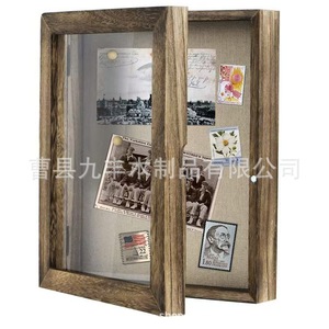 Flip Top Transparent Wooden <b>Photo</b> Frame Display <b>Box</b> Rectangle Covered Desktop <b>Storage</b> <b>Box</b> For Dried Flowers Medals Specimens - Product Image 3
