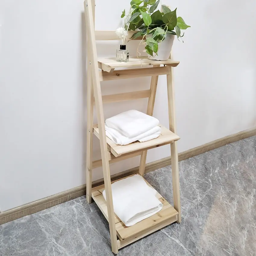 AHOME, venta al por mayor, escalera plegable de bambú, soporte para plantas, estante de almacenamiento, estante de maceta de madera de 3 niveles