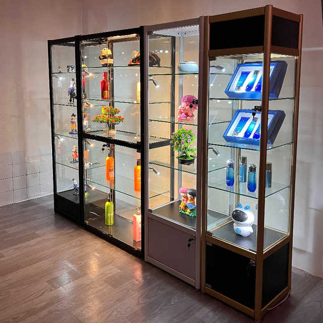 High Quality Full Vision LED Light Aluminum Frame Jewelry Showcases Display Show Case Cabinet For Retail Store Glass Showcase